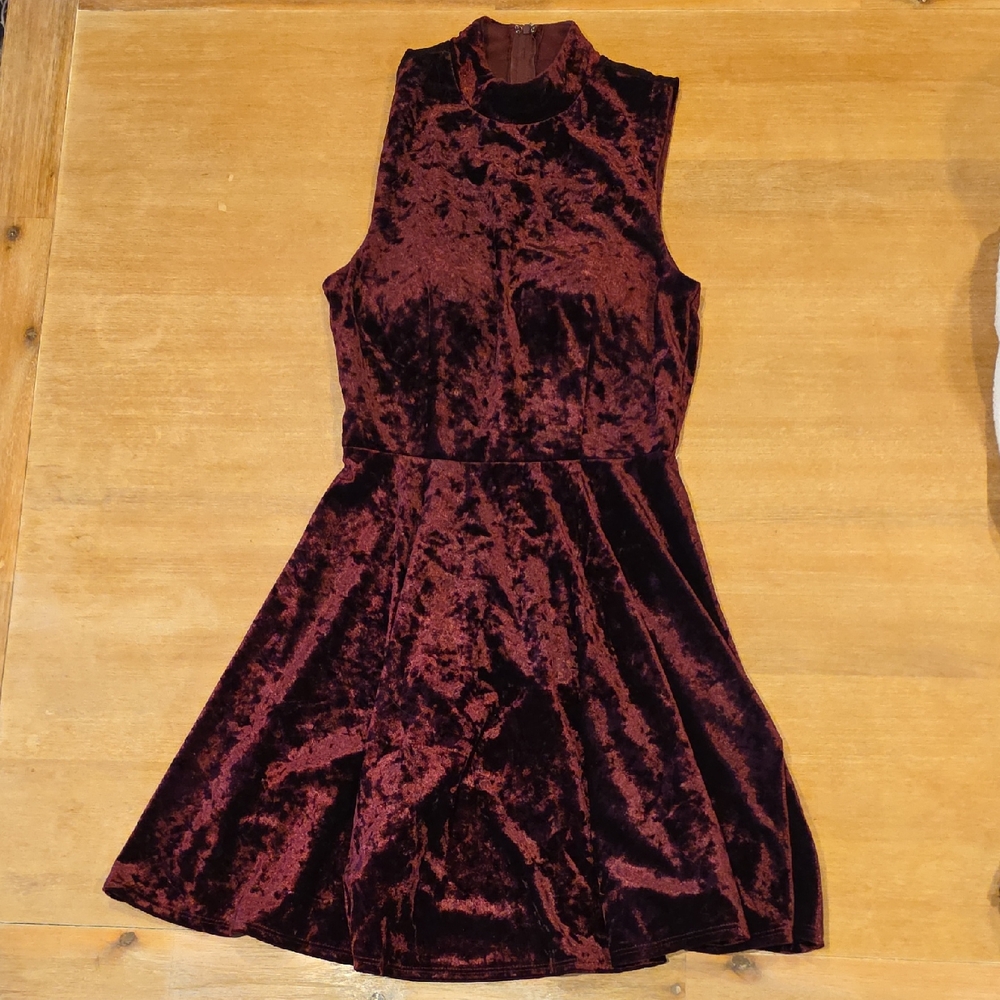 City Studio Burgundy Crushed Velvet Dress